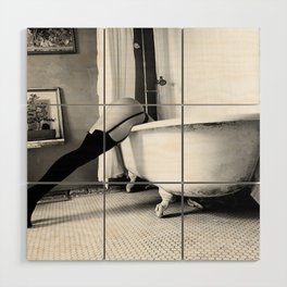 Head Over Heals - Female in Stockings in Vintage Parisian Bathtub black and white photography - photographs wall decor Wood Wall Art