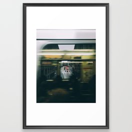 Trains passing in downtown Chicago Framed Art Print