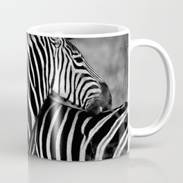 South Africa Photography - Two Zebras Hugging In Black And White Mug