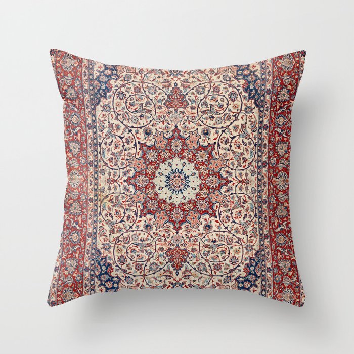 Esfahan Central Persian Antique Rug Print Throw Pillow