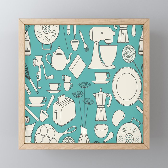 Kitchen Gadgets - Turquoise Framed Mini Art Print