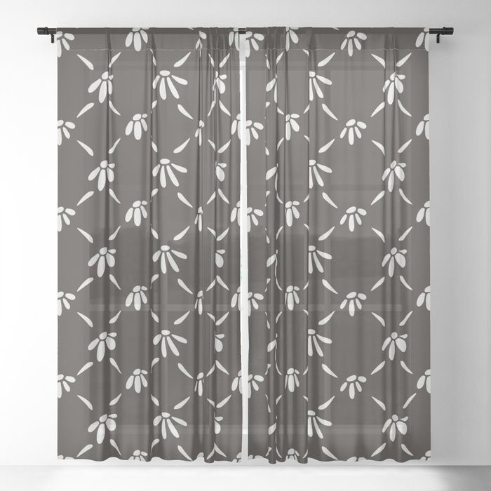Floral Geometric Pattern Chocolate Brown Sheer Curtain By