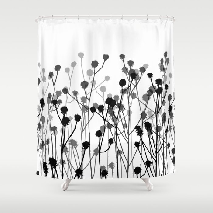 Minimalistic Botanical Pattern In Black White And Grey Shower Curtain