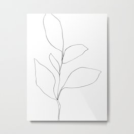 Five Leaf Plant Minimalist Line Drawing Metal Print
