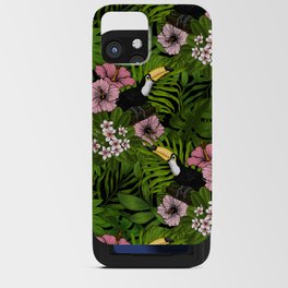 Toucans and tropical flora, green and pink iPhone Card Case