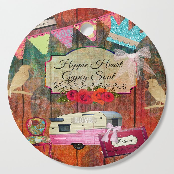 Hippie Heart Gypsy Soul, Retro Camper Cutting Board by FolkNFunky