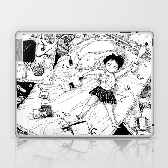 Monochrome Surrealistic Illustration Hold Your Ankle In My Messy Bedroom Laptop Ipad Skin By Carmenwangms