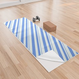 [ Thumbnail: Cornflower Blue & Mint Cream Colored Lines/Stripes Pattern Yoga Towel ]