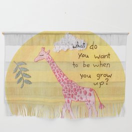 Pink Giraffe Embroidery - "What Do You Want to Be When You Grow Up?" Wall Hanging