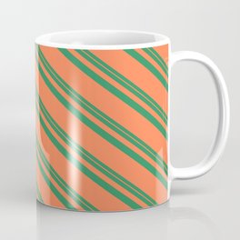 [ Thumbnail: Sea Green & Coral Colored Striped/Lined Pattern Coffee Mug ]