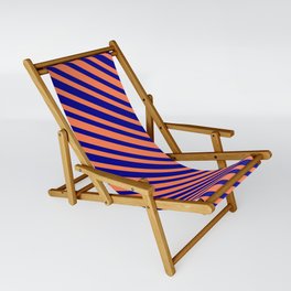 [ Thumbnail: Coral & Dark Blue Colored Stripes Pattern Sling Chair ]