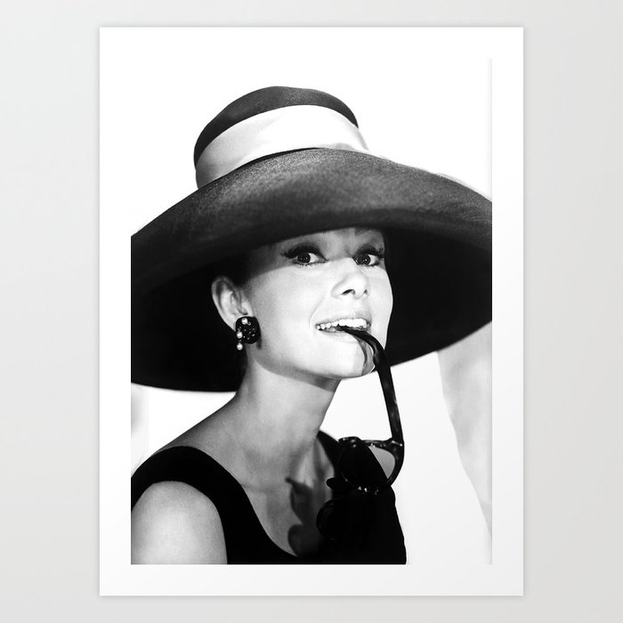 Audrey Hepburn Portrait, Black and White Vintage  Art Print