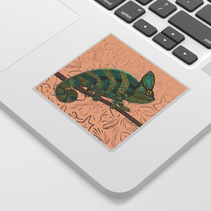 Veiled Chameleon Peach Sticker By Sharonturner