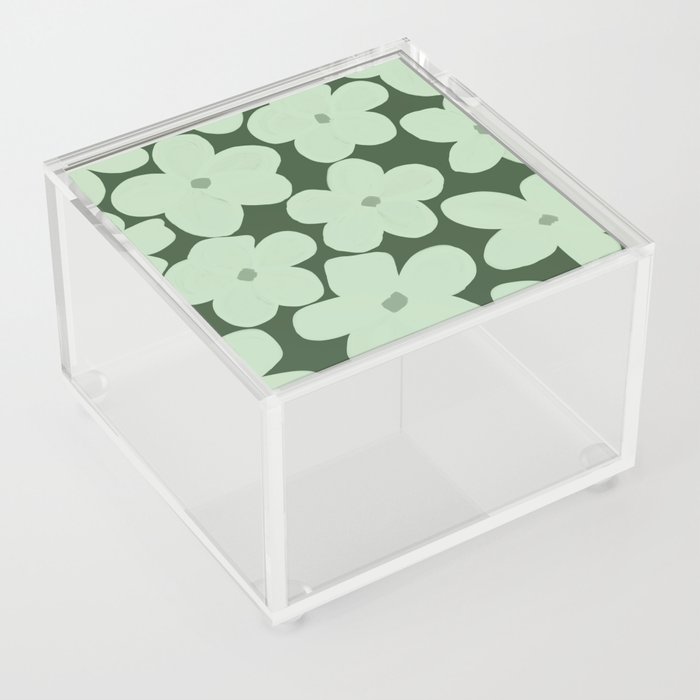 Groovy Flowers in Mint on Dark Green Acrylic Box