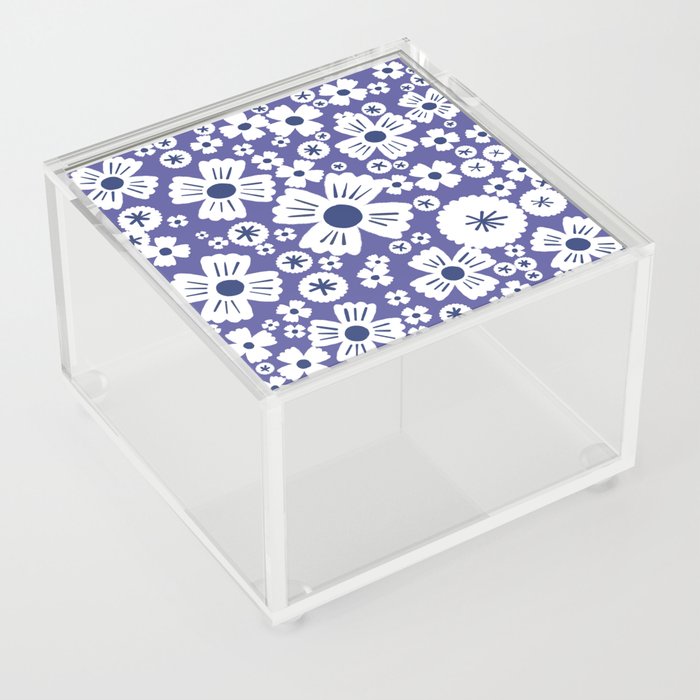 Modern Periwinkle and Navy Daisy Flowers Acrylic Box