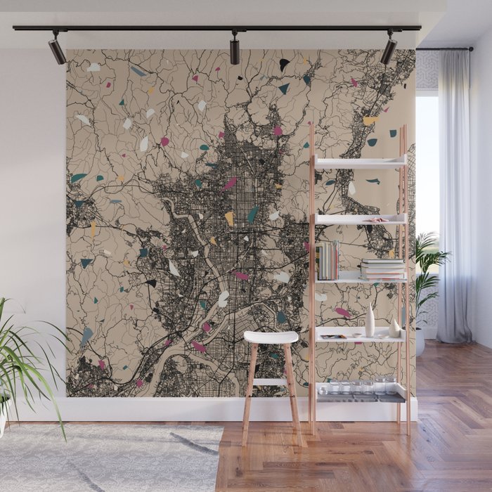 Kyoto - Japan | Terrazzo Map Drawing Wall Mural