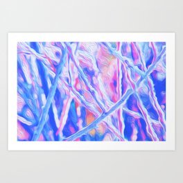 Lines, Colours, and Branches Art Print | Abstract, Nature, Trees, Colourfulnature, Bright, Purple, Branches, Pink, Blue, Hdr 