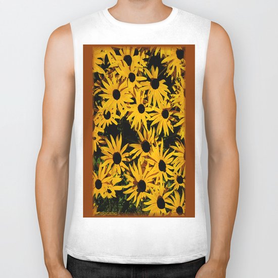 Sunshine Black Eyed Susan Flower Blossoms Biker Tank