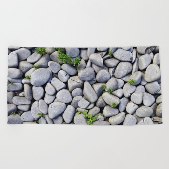 Sea Stones - Gray Rocks, Texture, Pattern Beach Towel