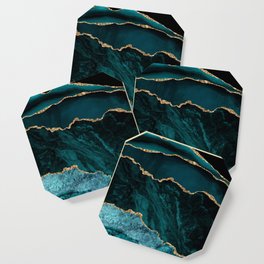 Teal Blue Emerald Marble Landscapes Coaster