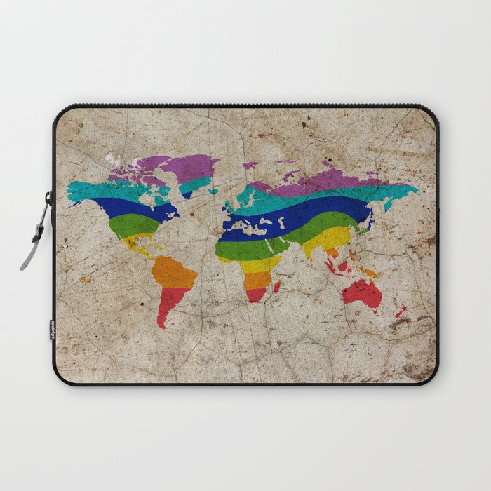 Rainbow color painted world map on dirty old grunge cement wall Laptop Sleeve