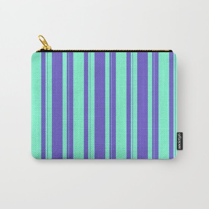 Aquamarine & Slate Blue Colored Lines Pattern Carry-All Pouch