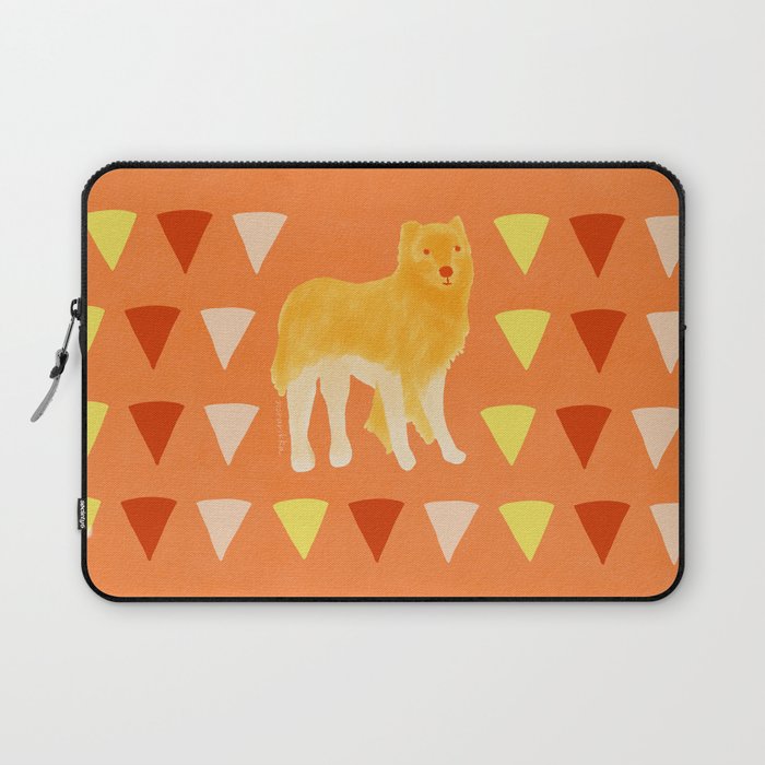 Dog and Fans - Light Orange and Orange Laptop Sleeve