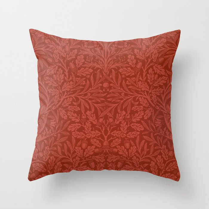 William Morris Acorn Print in Red, 1880 Throw Pillow