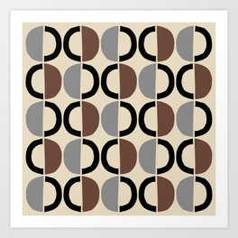 Mid Century Half Circle Pattern 582 Black Brown Gray and Beige Art Print