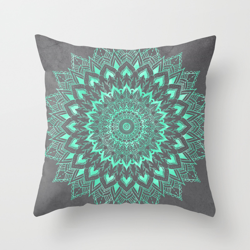 grey and turquoise pillows