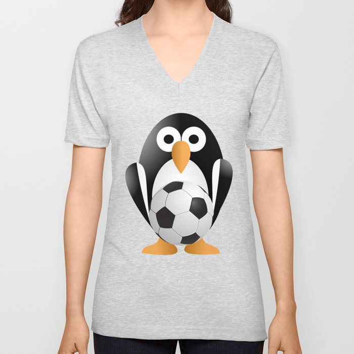 Funny penguin with a soccer ball V Neck T Shirt