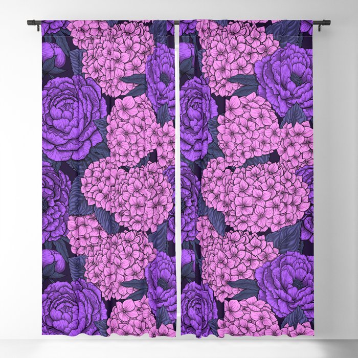 Peony and hydrangea in pink and violet Blackout Curtain