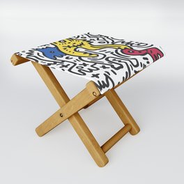 Hand Drawn Graffiti Art With Monsters in Black and White and Color Folding Stool