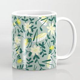 Insects and flowers green print Mug