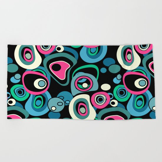 Abstract black and pink , turquoise polka dot pattern . Beach Towel