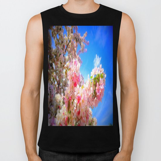 Pink Flowers Blue Sky Biker Tank
