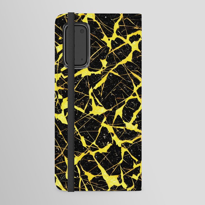 Abstract crack ink Yellow and Black Android Wallet Case