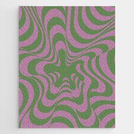 Abstract Groovy Retro Liquid-Swirl Green Purple Pattern Jigsaw Puzzle