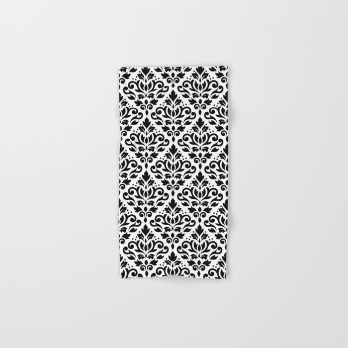 Damask Baroque Pattern Black on White Hand & Bath Towel