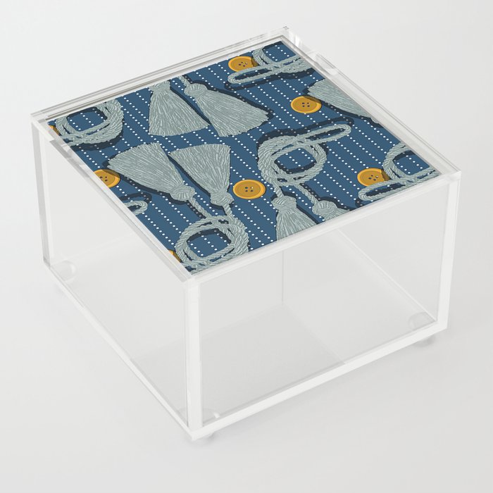Tassels and Buttons on Stripes - Blue, Yellow, Aqua Acrylic Box