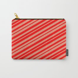 [ Thumbnail: Dark Salmon & Red Colored Striped Pattern Carry-All Pouch ]