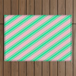 [ Thumbnail: Pink and Green Colored Stripes/Lines Pattern Outdoor Rug ]