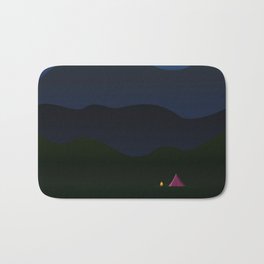 The joys of the great outdoors Bath Mat | Nature, Moon, Sky, Graphicdesign, Fireplace, Illustration, Tent, Vector, Night, Digital 
