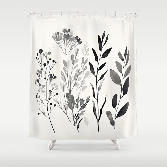 Flowers In Black Tones Shower Curtain