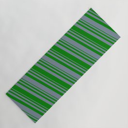 [ Thumbnail: Light Slate Gray and Green Colored Lined Pattern Yoga Mat ]