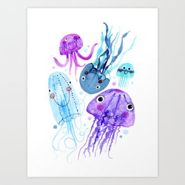 Jelly Fish Fields - Ocean Watercolor Art Print