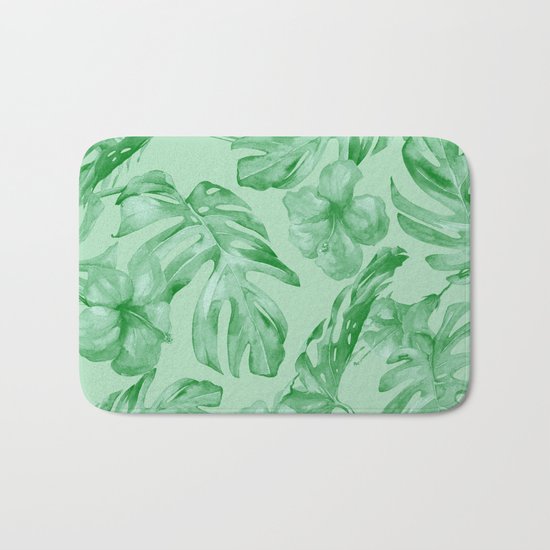 Green Jungle Island Tropical Palm Garden Bath Mat