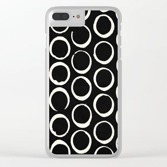 Polka Dots Circles Tribal Cream on Black Clear iPhone Case