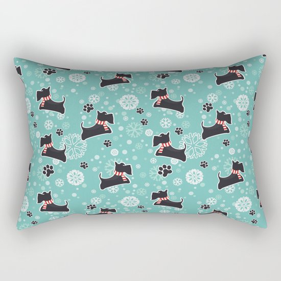 Snowy Scottie Dog Christmas Pattern Rectangular Pillow