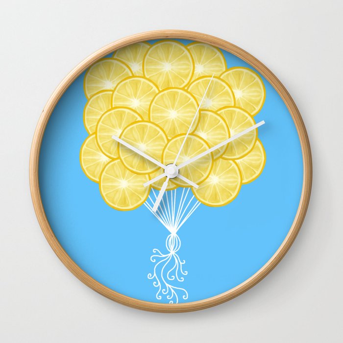 Yellow Lemonade Citrus Balloons Wall Clock
